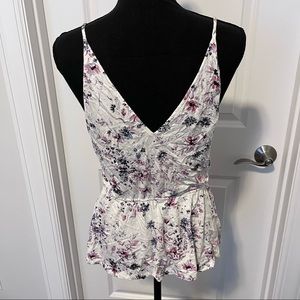 White Floral V-Neck Peplum Cami